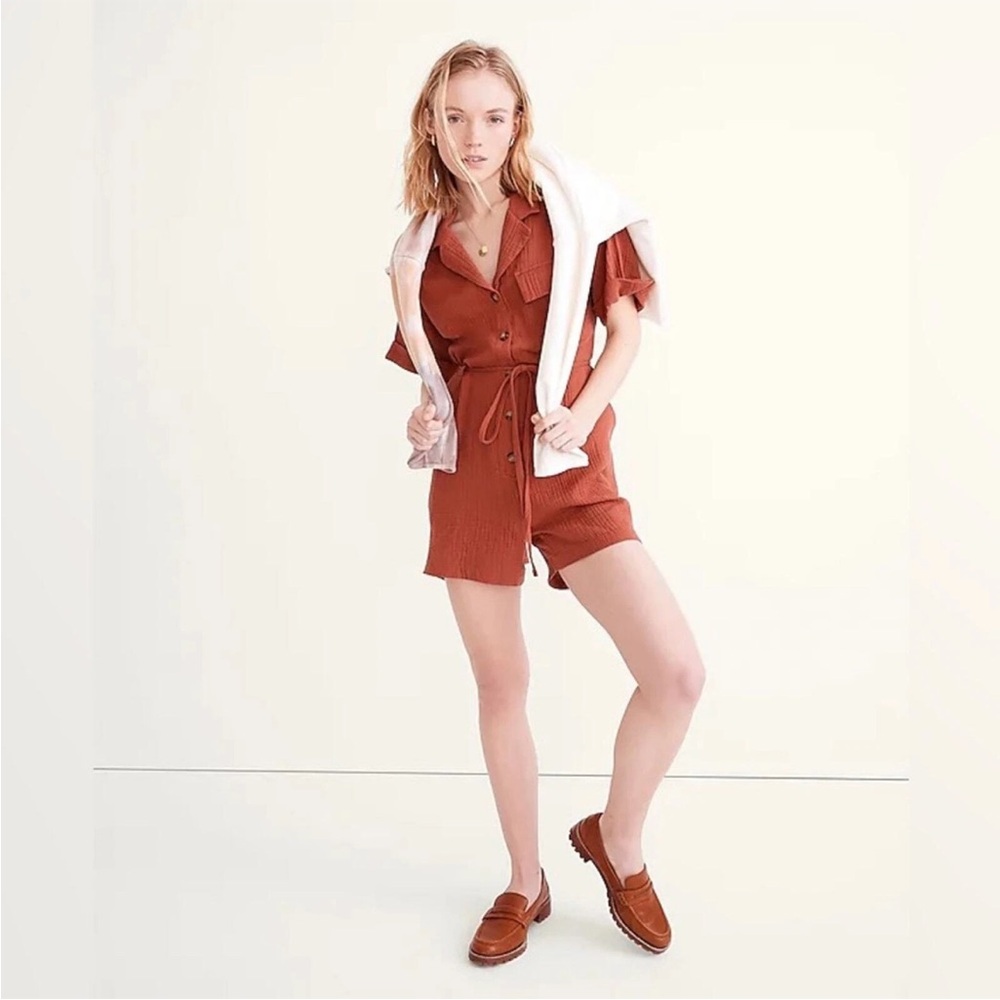 Madewell Lightspun Belted Safari Romper Sz S Button-Down Tie-Waist Pockets Beach